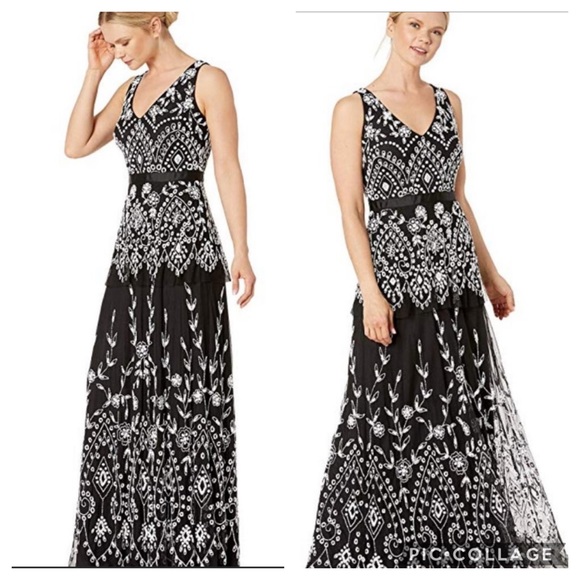 Adrianna Papell embellished fully beaded layer mesh gown - Picture 2 of 14